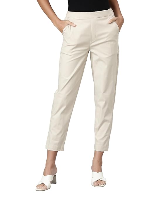 Buy Go Colors Women White Pencil Tapered Fit Cropped Cigarette Trousers -  Trousers for Women 2703387 | Myntra